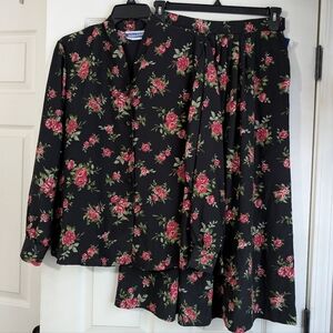 NWT Vintage Pendleton Floral Black Shirt And Skirt Set Size 10
